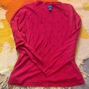 Polo by Ralph Lauren Long Sleeve Red Tee with Blue logo pattern